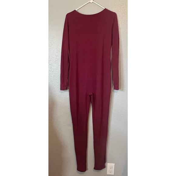 Fashion Nova Womens 1X Long Sleeve Pant Bodysuit Maroon Stretch Party - Picture 2 of 7